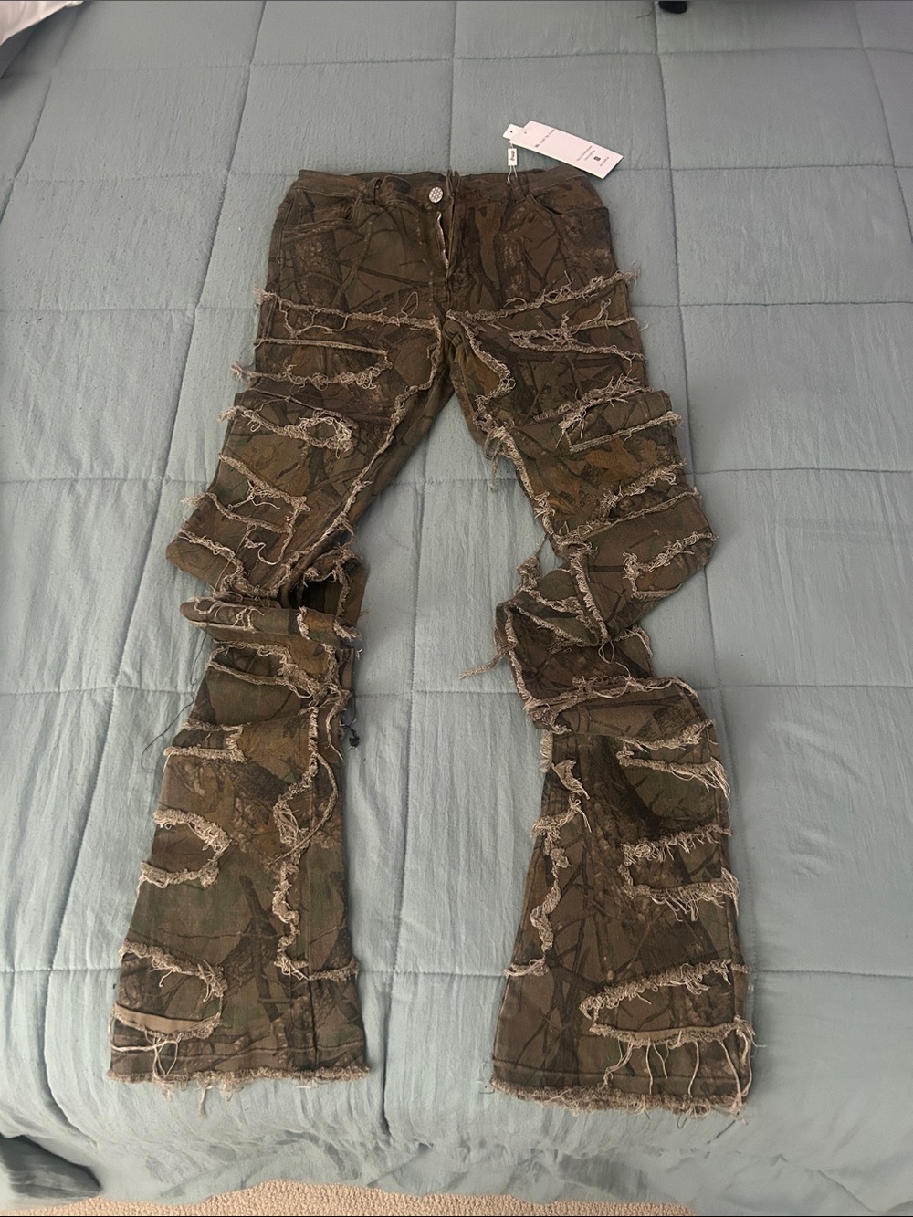 Guapi Distressed Camo Flare Pants - Brown/Green